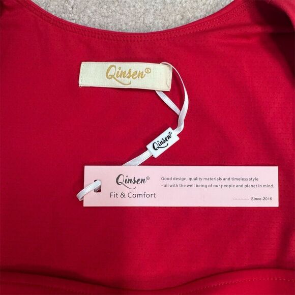 NWT Qinsen Women's Red Square Neck Sleeveless Mini Dress Size M - Picture 4 of 6